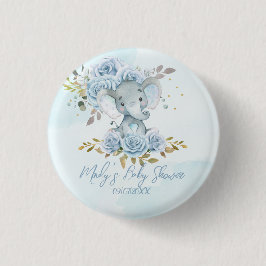 Baby blue Blommigt Cute Elephant Boy Shower Knapp