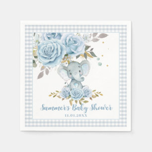 Baby blue Blommigt Cute Elephant Boy Shower Pappersservett