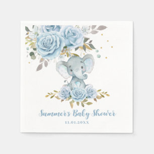 Baby blue Blommigt Cute Elephant Boy Shower Pappersservett