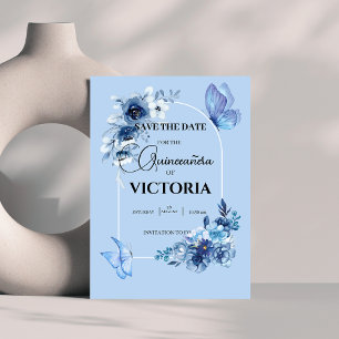 Baby blue blommigt-fjärilar Quinceañera Spara Datumet