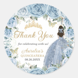 Baby blue Blommigt Guld Butterflies Princess Dress Runt Klistermärke