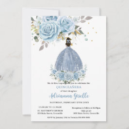 Baby blue Blommigt Guld Quinceañera Princess Dress Inbjudningar