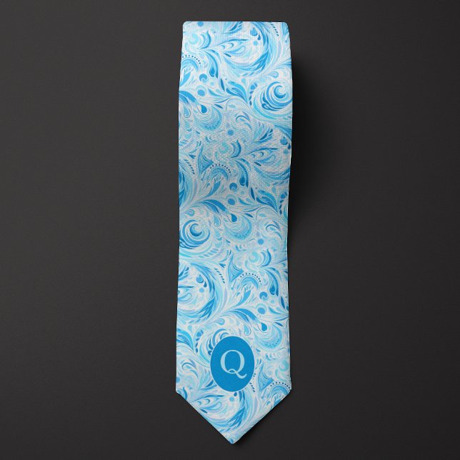 Baby blue Blommigt Monogram Neck Tie Slips (Skapare uppladdad)