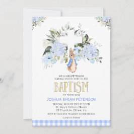 Baby blue Blommigt Play Peter Rabbit Baptism Inbjudningar