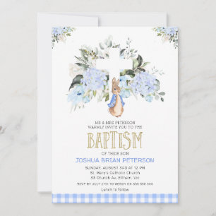 Baby blue Blommigt Play Peter Rabbit Baptism Inbjudningar