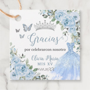 Baby blue Blommigt Princess Dress Silver Quinceañe Gåvor Etiketter