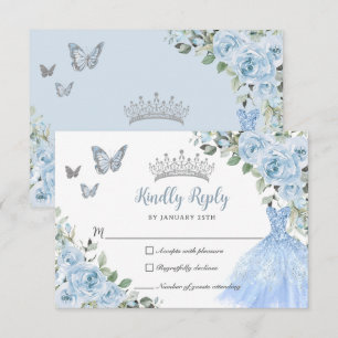 Baby blue Blommigt Princess Dress Silver Quinceañe OSA Kort