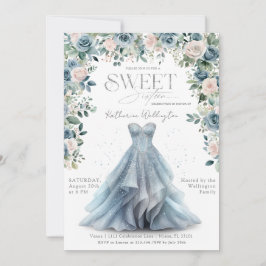 Baby blue Blommigt Princess Dress Sweet 16 sexton Inbjudningar