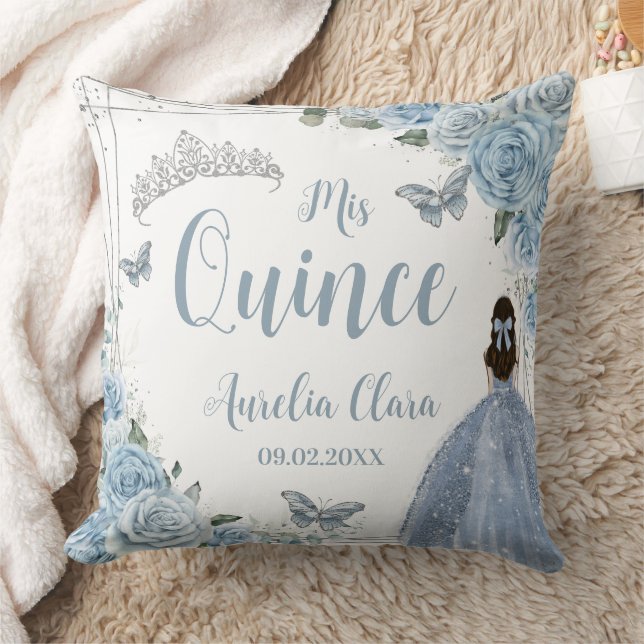 Baby blue Blommigt Princess Silver Quinceañera XV Kudde (Filt)