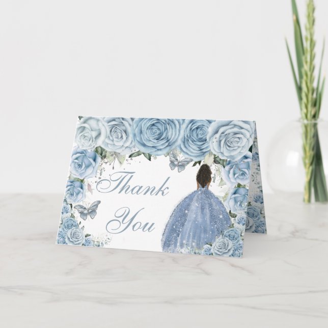 Baby blue Blommigt Quinceañera Brown Princess Tack Kort (Framsida)