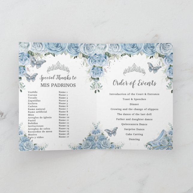 Baby blue Blommigt Quinceañera Padrinos Court Hono Program (Inuti)