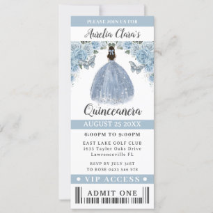 Baby blue Blommigt Quinceañera Sweet 16 VIP Biljet Inbjudningar
