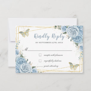 Baby blue Blommigt Ro Guld Quinceañera Butterfly OSA Kort