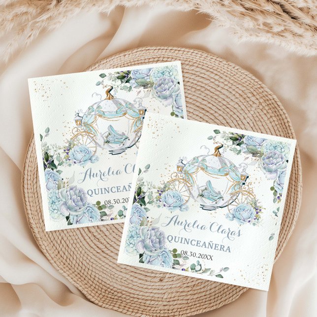 Baby blue Blommigt Ro Princess Coach Quinceanera Pappersservett (Skapare uppladdad)