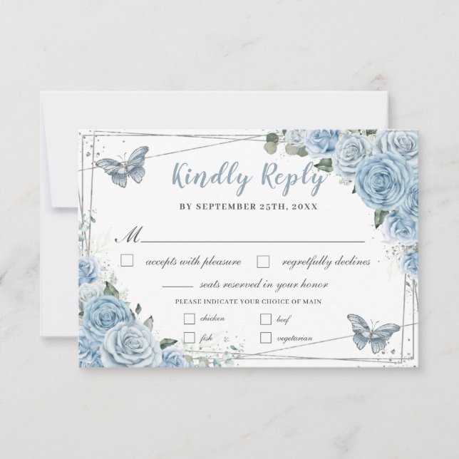 Baby blue Blommigt Ro Quinceañera Butterfly Meal OSA Kort (Framsida)