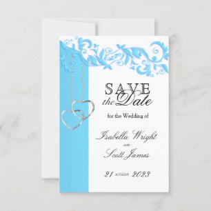 Baby blue Blommigt Swirl och vit - Spara datum Datumet