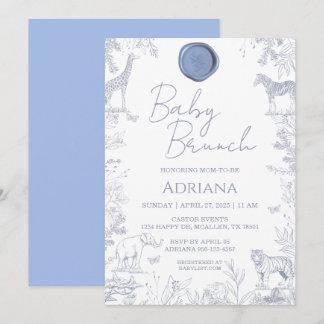 Baby Blue Blommotiv & Djurmotiv Babykalasinbjudan Inbjudningar