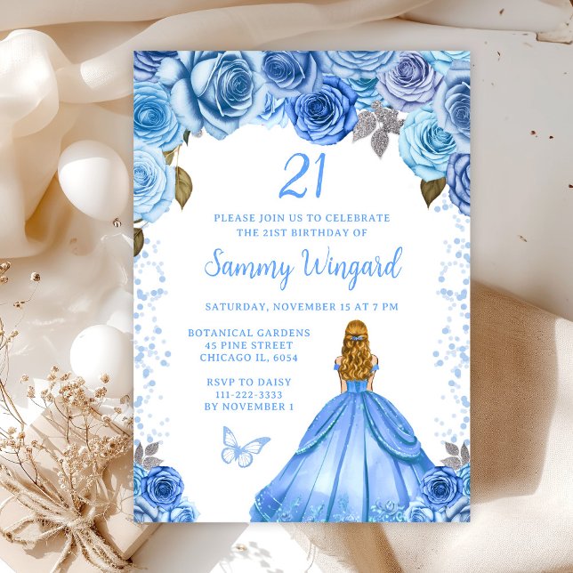 Baby Blue Blondt Hår Prinsessa Födelsedagsfest Inbjudningar (Skapare uppladdad)