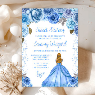 Baby Blue Blondt Hår Prinsessa Sweet Sixteen Inbjudningar