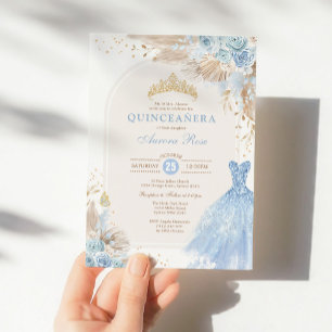 Baby blue Boho-Blommigt Quinceañera 15:e födelseda Inbjudningar