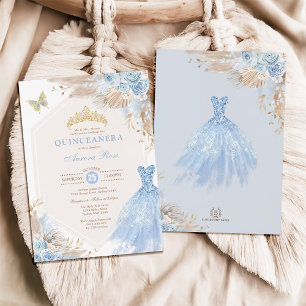 Baby blue Boho-Blommigten Quinceañera 15:e födelse Inbjudningar