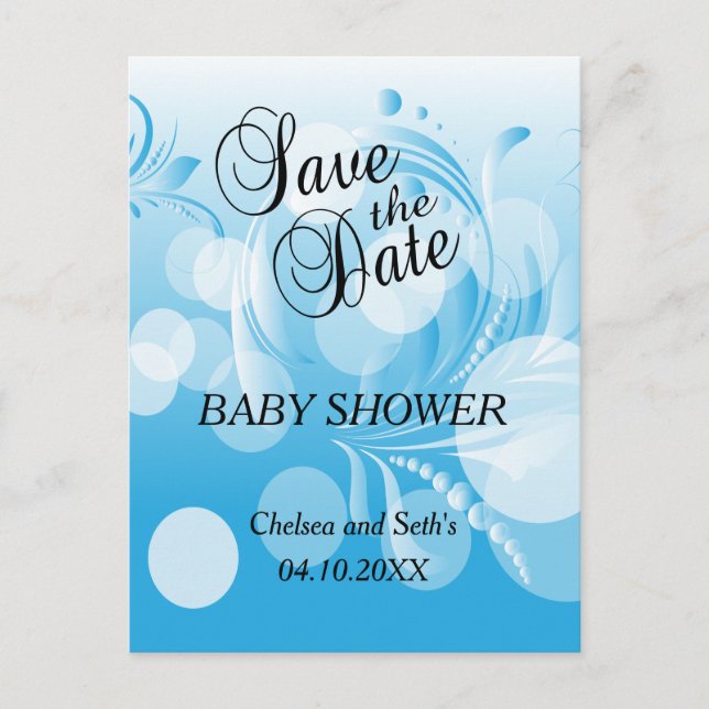 Baby Blue Bokeh Florid | Pojk Babyshower Meddelande Vykort (Framsida)
