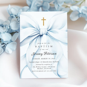 Baby blue Bow Baptism-inbjudan Inbjudningar