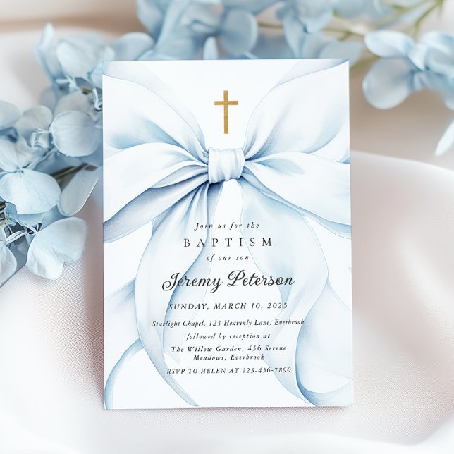 Baby blue Bow Baptism-inbjudan Inbjudningar (Skapare uppladdad)
