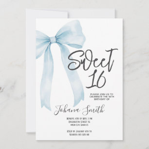Baby Blue Bow Sweet Sixteen Flickas Födelsedagsfes Inbjudningar