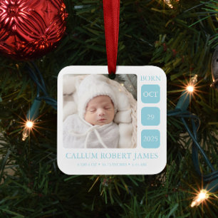 Baby Blue Boy Födelsestadistik Ornament med Foto
