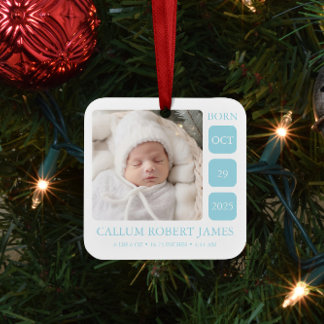Baby Blue Boy Födelsestadistik Ornament med Foto