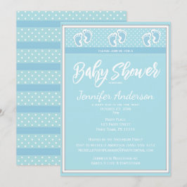 Baby blue Boy Footprint Baby Shower Inbjudningar