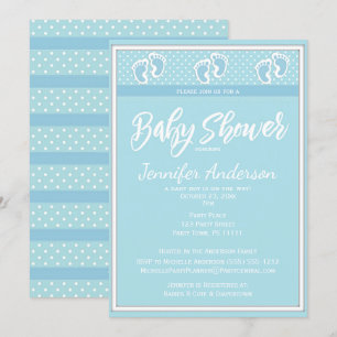 Baby blue Boy Footprint Baby Shower Inbjudningar
