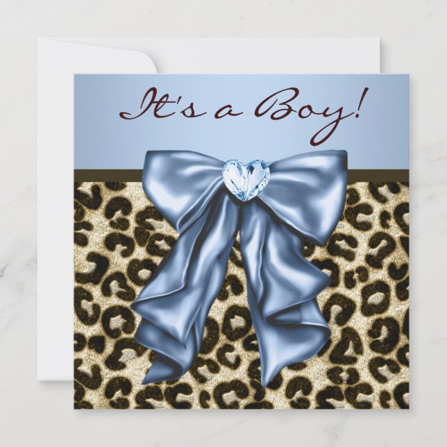 Baby blue brun Leopard Pojke Shower Inbjudningar (Framsida)