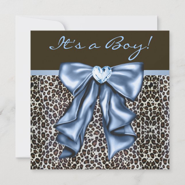 Baby blue brun Leopard Pojke Shower Inbjudningar (Framsida)