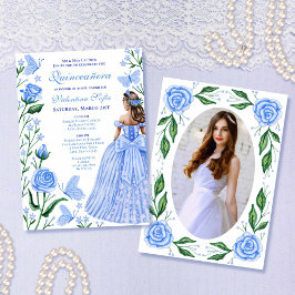 Baby blue Butterflies Princess Photo Quinceanera Inbjudningar