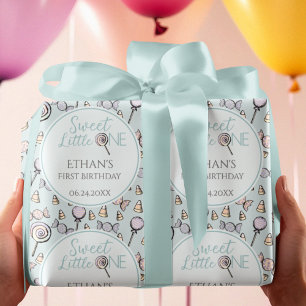 Baby blue Candy-tema för första födelsedag Presentpapper