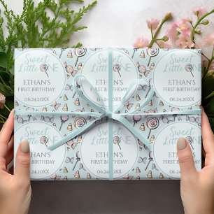 Baby blue Candy-tema för första födelsedag Presentpapper