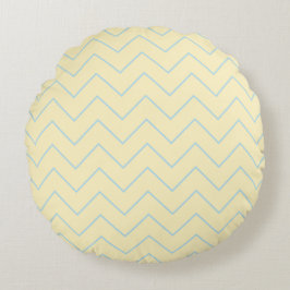 Baby Blue Chevron på gul kastkudde - Rund Kudde