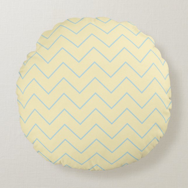 Baby Blue Chevron på gul kastkudde - Rund Kudde (Framsidan)