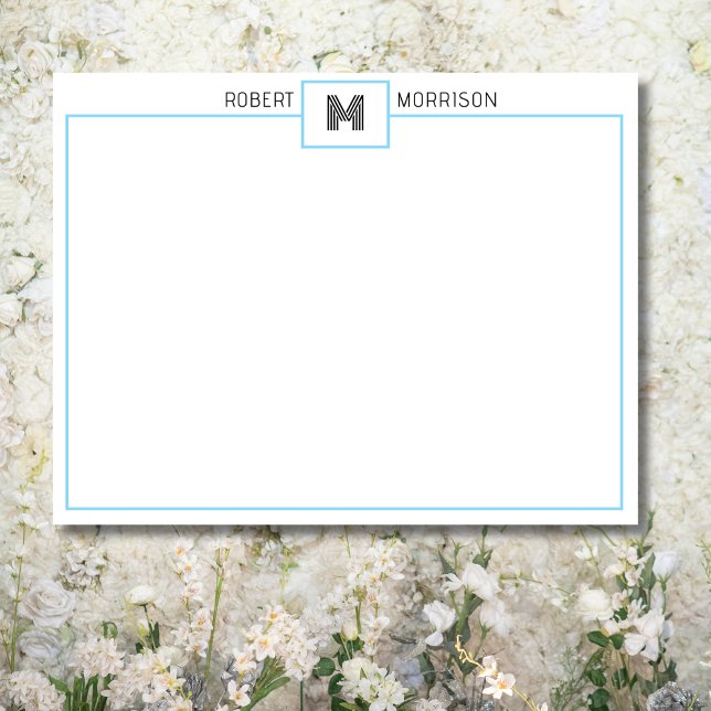 Baby Blue Chic Monogram Stationery Note Card Inbjudningar (Skapare uppladdad)