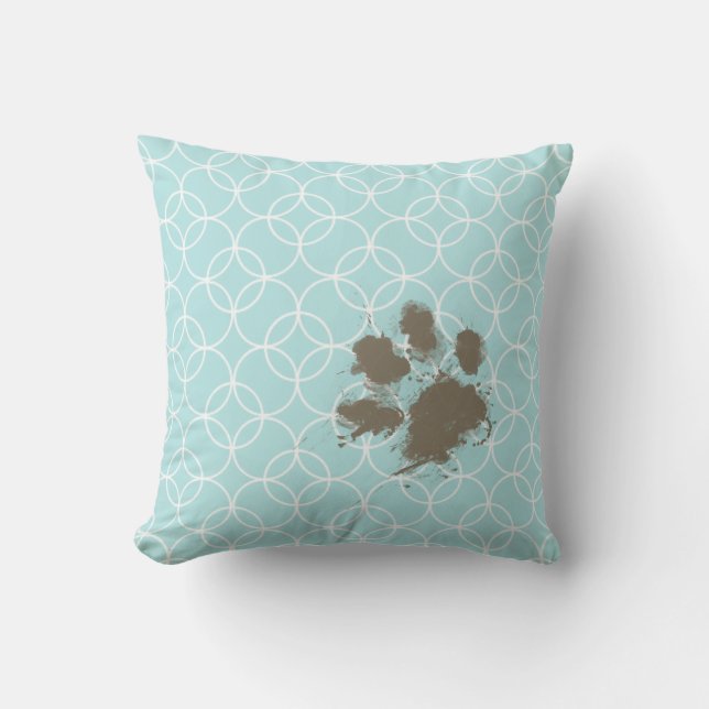 Baby blue cirklar; Roliga Pawprint Kudde (Framsida)