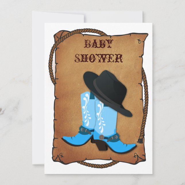 baby blue cowboystövlar western mamma babydusch inbjudningar (Framsida)