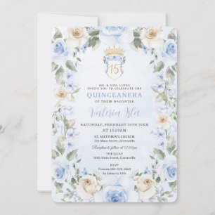Baby blue Cream Blommigt WAN Guld Quinceañera Inbjudningar
