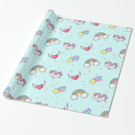 Baby Blue Cute Rainbow Unicorn Star Magical Presentpapper