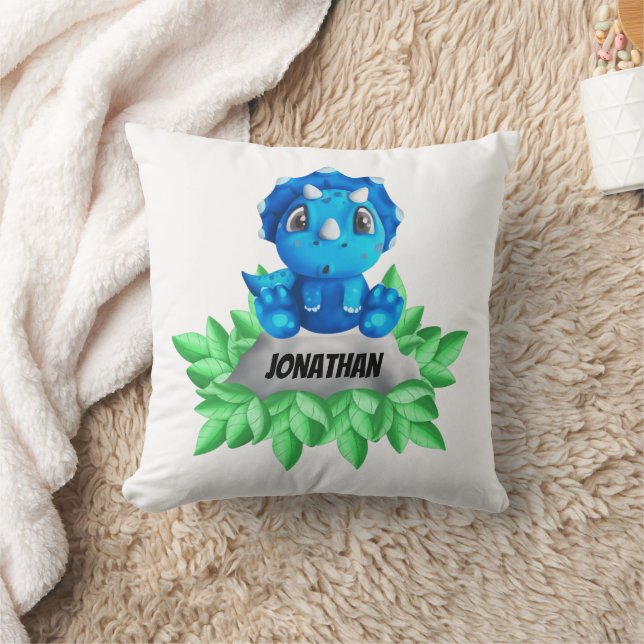 Baby blue Dinosaur White Dekorativ kudde (Filt)
