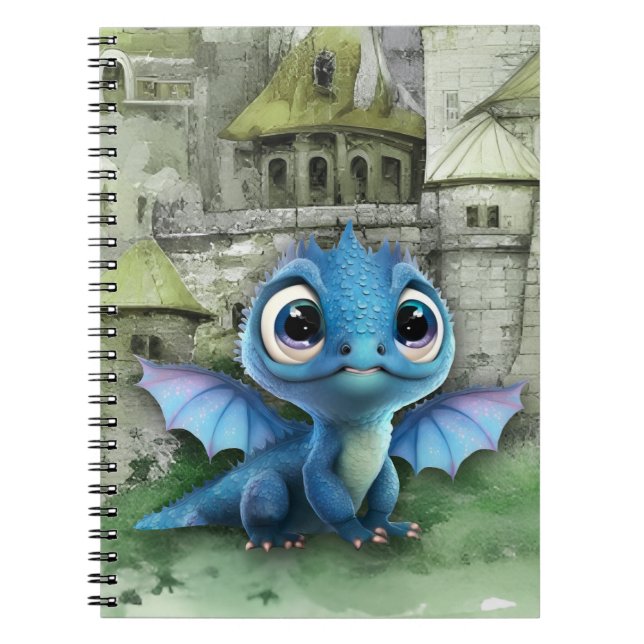 Baby blue draken och Fantasy medeleval Castle Anteckningsbok (Framsidan)