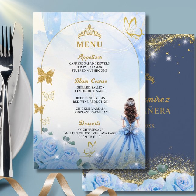 Baby blue Dress Princess Quinceanera Birthday Menu Program (Skapare uppladdad)