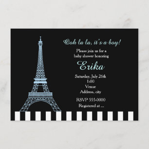 Baby Blue Eiffeltornet Paris Pojke Bebis Shower In Inbjudningar