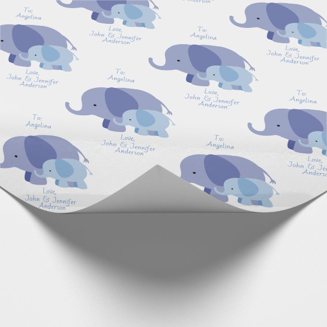 Baby blue elefant presentpapper (Hörn)